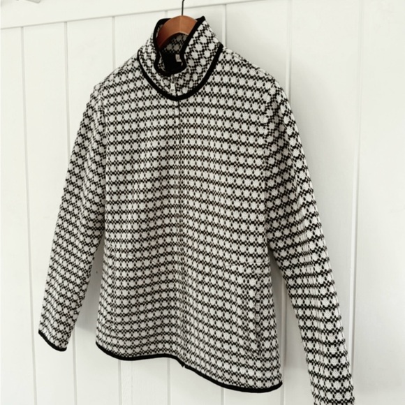 Coldwater Creek Wool Blend Fleece Mock Neck Zip Up Geometric Women Small Warm - Picture 3 of 14